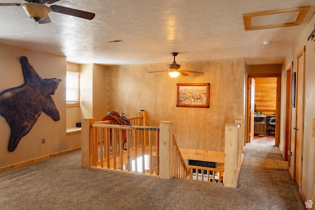 332 S Allens Ranch Rd, Fairfield, UT 84013 - hallway featuring an upstairs landing, carpet flooring, a textured ceiling, and attic access