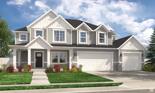 view of front facade with a front lawn and a garage