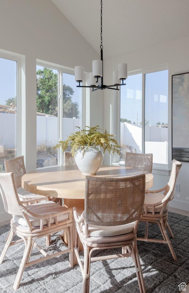 288 E 1150 N Unit 80, Salem, UT 84653 - dining area with lofted ceiling and a chandelier