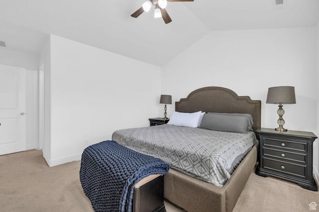 13963 S Wide Ridge Way Unit 1121, Herriman, UT 84096 - bedroom with light colored carpet, vaulted ceiling, and ceiling fan