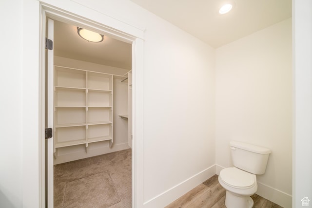 bathroom with toilet and wood-type flooring