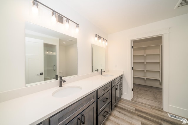 bathroom with vanity and wood-type flooring