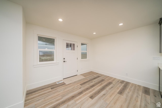 foyer featuring plenty of natural light and light hardwood / wood-style floors