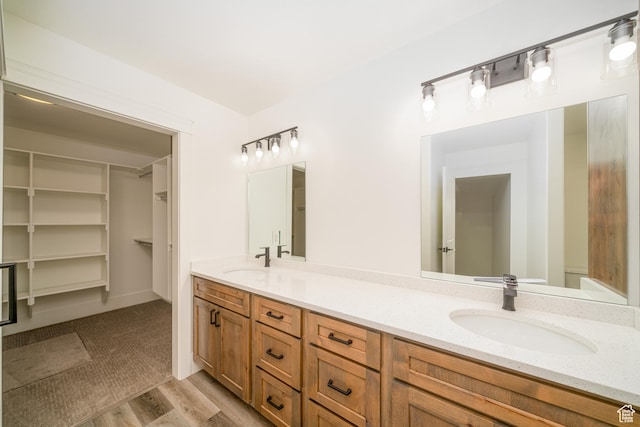 bathroom featuring vanity and wood-type flooring
