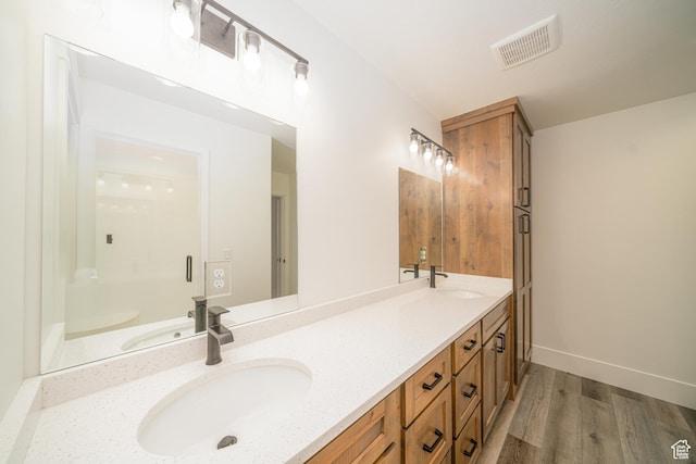 bathroom with vanity and wood-type flooring