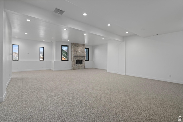 3050 Country Crossings, Heber City, UT 84032 - unfurnished living room featuring light carpet, a fireplace, and recessed lighting