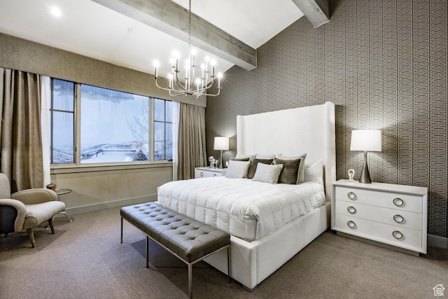 41 E Silver Star Ct Unit C-19, Park City, UT 84060 - bedroom featuring beamed ceiling, a chandelier, and carpet