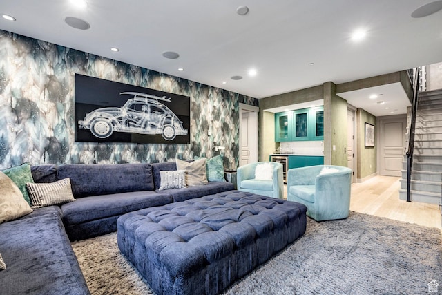 41 E Silver Star Ct Unit C-19, Park City, UT 84060 - cinema room with wallpapered walls, wood finished floors, recessed lighting, and bar area