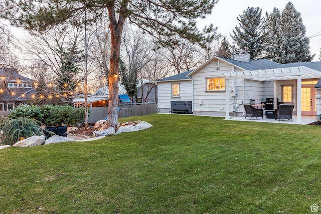 2760 E Spring Creek Rd, Holladay, UT 84117 - rear view of property featuring a hot tub, a patio, a lawn, and a pergola