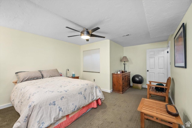 7996 S Sunnyoak Cir E, Cottonwood Heights, UT 84121 - bedroom featuring ceiling fan, carpet, and a textured ceiling