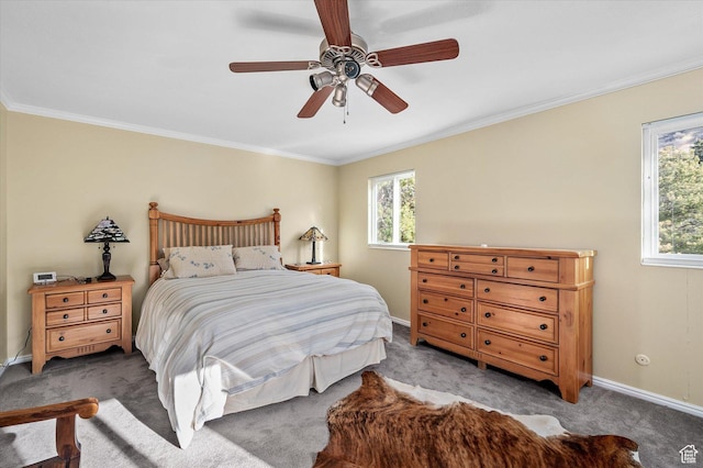7996 S Sunnyoak Cir E, Cottonwood Heights, UT 84121 - carpeted bedroom with ceiling fan and ornamental molding