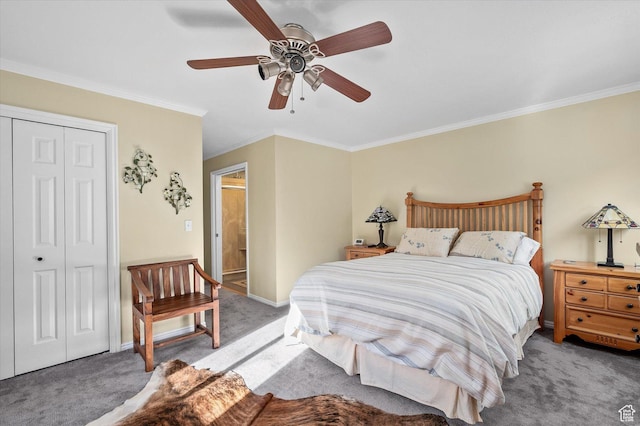 7996 S Sunnyoak Cir E, Cottonwood Heights, UT 84121 - bedroom featuring ceiling fan, carpet, and crown molding
