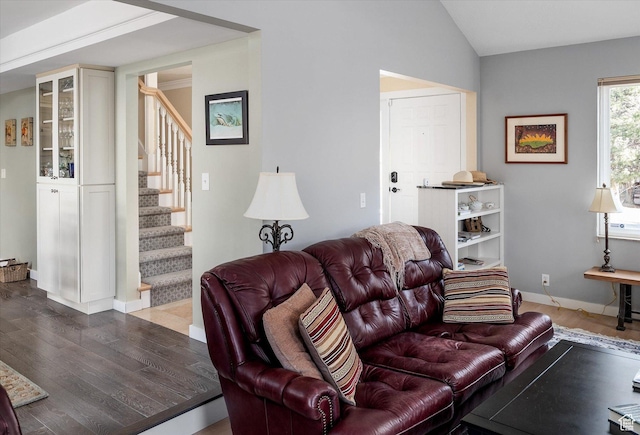 7996 S Sunnyoak Cir E, Cottonwood Heights, UT 84121 - living room featuring light wood-type flooring and vaulted ceiling