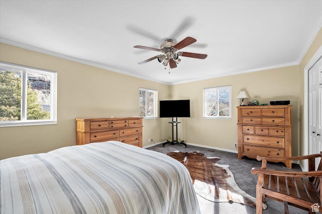 7996 S Sunnyoak Cir E, Cottonwood Heights, UT 84121 - carpeted bedroom featuring a closet, ornamental molding, and ceiling fan