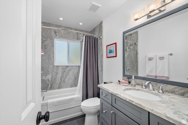 7996 S Sunnyoak Cir E, Cottonwood Heights, UT 84121 - full bathroom with toilet, vanity, and shower / bath combination with curtain