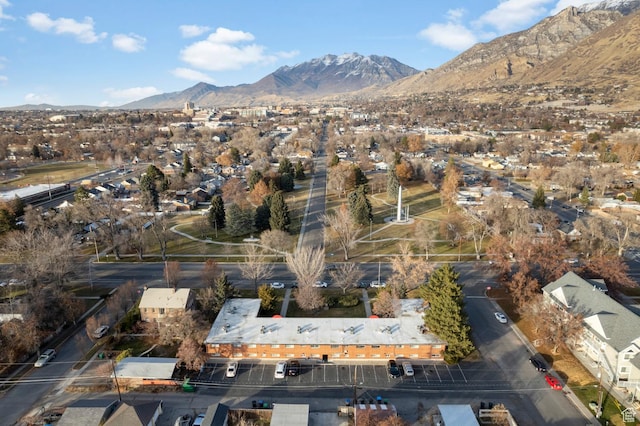 birds eye view of property featuring a mountain view