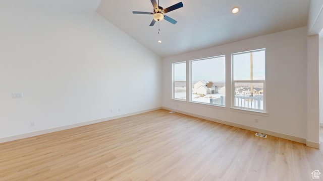 99 E 1590 S Unit 31, Salem, UT 84653 - unfurnished room featuring lofted ceiling, light wood-type flooring, a ceiling fan, baseboards, and recessed lighting