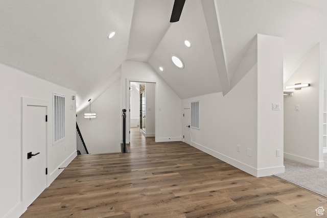 1539 W 2130th Cir S, St George, UT 84770 - additional living space with wood-type flooring, vaulted ceiling, and ceiling fan
