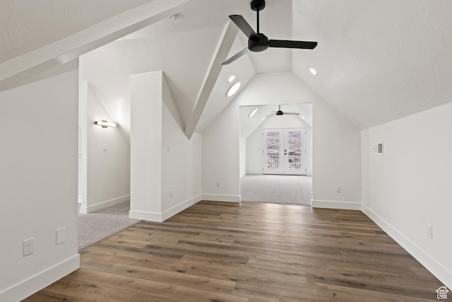 1539 W 2130th Cir S, St George, UT 84770 - bonus room with french doors, dark hardwood / wood-style flooring, ceiling fan, and lofted ceiling