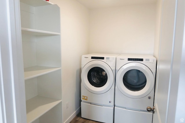 54 N Heading Row, Saratoga Springs, UT 84045 - clothes washing area featuring independent washer and dryer and dark hardwood / wood-style floors