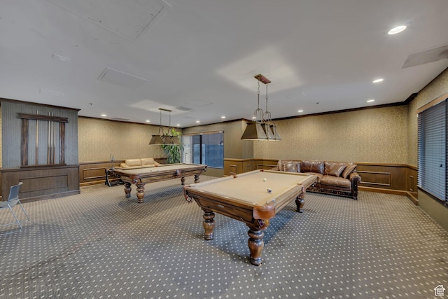 44 W 300 S Unit 2306S, Salt Lake City, UT 84101 - recreation room featuring light colored carpet, crown molding, and pool table