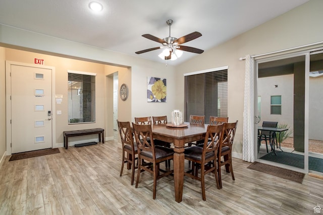 443 N Puerta Dr, Washington, UT 84780 - dining space with ceiling fan, light hardwood / wood-style floors, and lofted ceiling