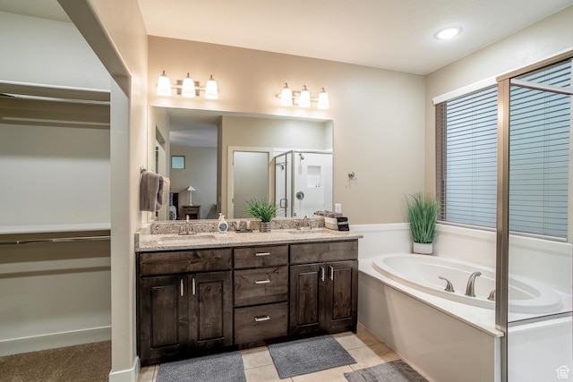 443 N Puerta Dr, Washington, UT 84780 - bathroom featuring shower with separate bathtub, vanity, and tile patterned floors