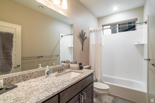 443 N Puerta Dr, Washington, UT 84780 - full bathroom featuring toilet, vanity, tile patterned floors, and shower / bathtub combination with curtain