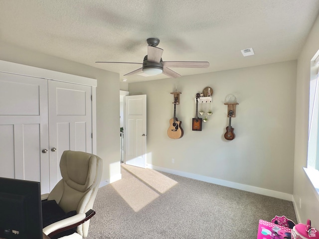 6057 W Herriman View Way S, Herriman, UT 84096 - office space with visible vents, baseboards, a textured ceiling, carpet flooring, and ceiling fan