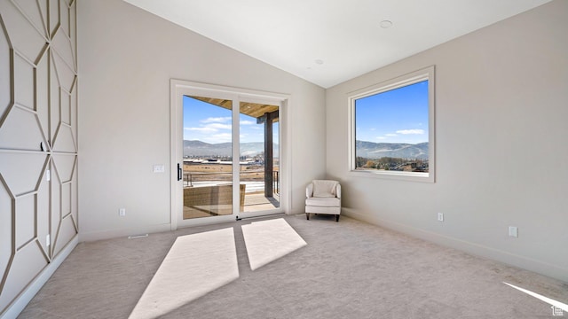 2072 E Copper Belt Dr, Heber City, UT 84032 - unfurnished room with carpet flooring, a mountain view, and vaulted ceiling