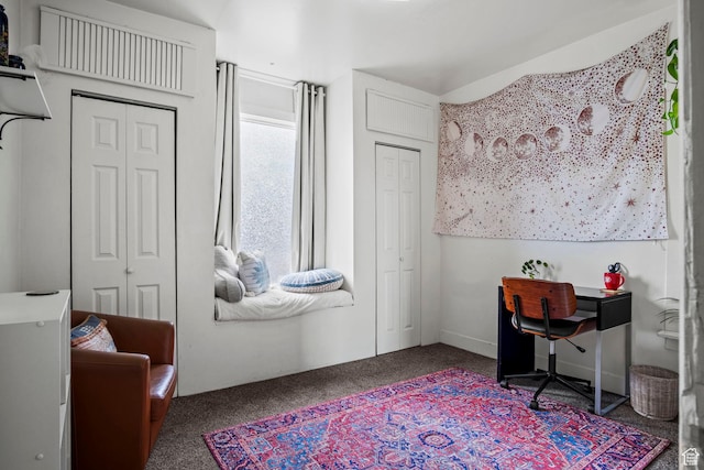 view of carpeted home office