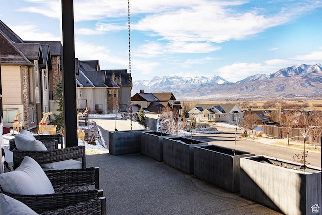view of patio with a mountain view