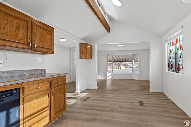 1160 E Telegraph St Unit 4, Washington, UT 84780 - kitchen featuring dishwasher, lofted ceiling with beams, light hardwood / wood-style flooring, and a wealth of natural light
