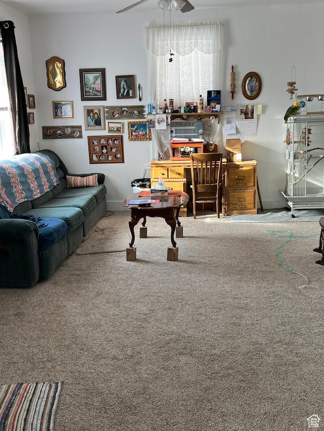 340 Jefferson St, Montpelier, ID 83254 - living room with carpet flooring, a ceiling fan, and baseboards