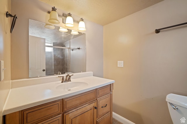 6190 W 5950 S, Hooper, UT 84315 - bathroom with a textured ceiling, vanity, toilet, and a shower with shower door