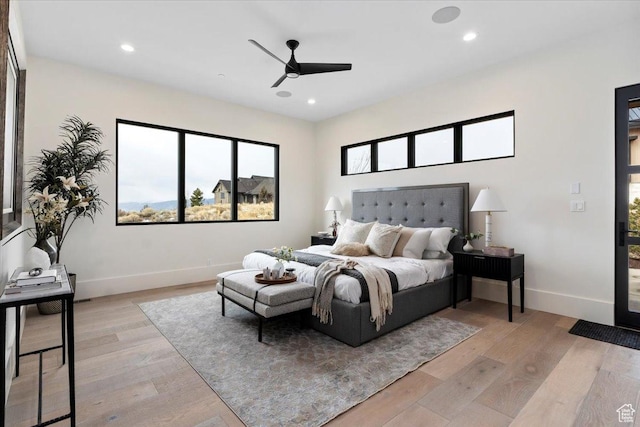 1316 N Gold Mountain Cir, Heber City, UT 84032 - bedroom featuring light wood finished floors, recessed lighting, and a ceiling fan