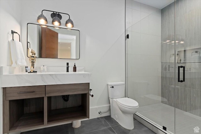 1316 N Gold Mountain Cir, Heber City, UT 84032 - full bath with tile patterned floors, toilet, a shower stall, and vanity