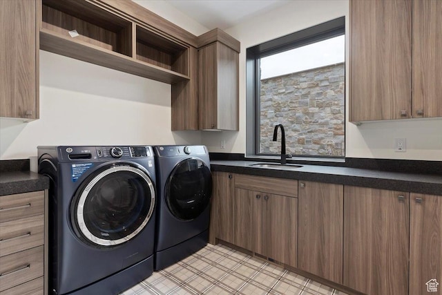 1316 N Gold Mountain Cir, Heber City, UT 84032 - washroom featuring cabinet space, separate washer and dryer, and light floors