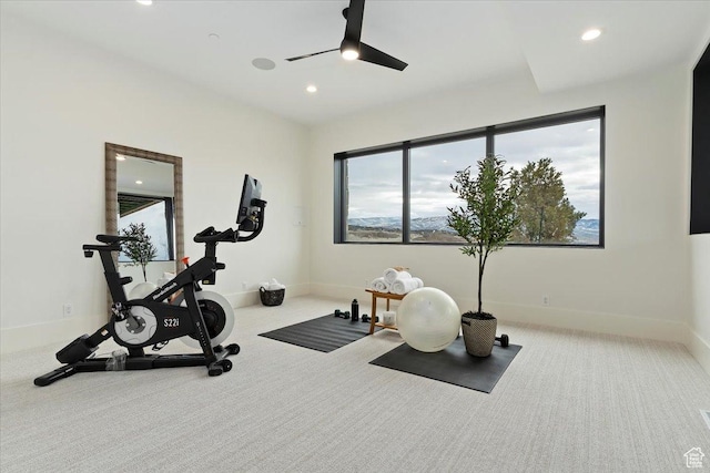 1316 N Gold Mountain Cir, Heber City, UT 84032 - exercise room with ceiling fan, carpet, recessed lighting, and baseboards