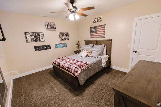 743 N 1100 E, Nephi, UT 84648 - bedroom with dark carpet, baseboards, a ceiling fan, and visible vents