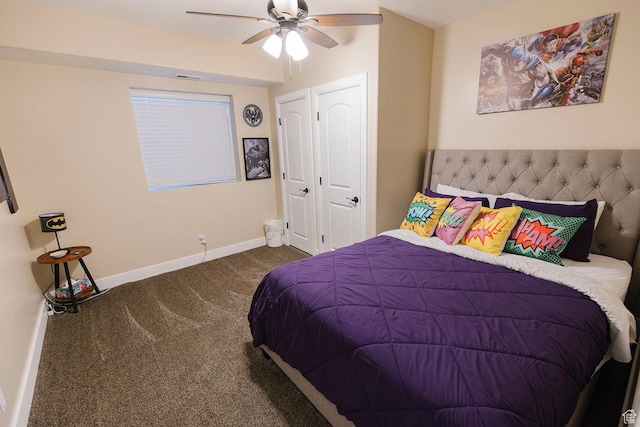 743 N 1100 E, Nephi, UT 84648 - bedroom featuring baseboards, a ceiling fan, visible vents, and carpet