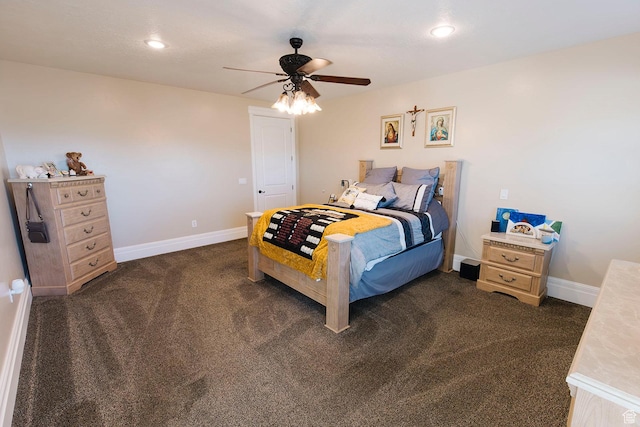 743 N 1100 E, Nephi, UT 84648 - bedroom featuring recessed lighting, dark carpet, baseboards, and ceiling fan