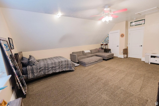 743 N 1100 E, Nephi, UT 84648 - bedroom featuring carpet, lofted ceiling, and ceiling fan