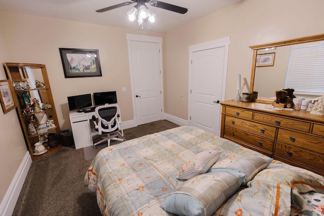 743 N 1100 E, Nephi, UT 84648 - bedroom with dark carpet, ceiling fan, and baseboards