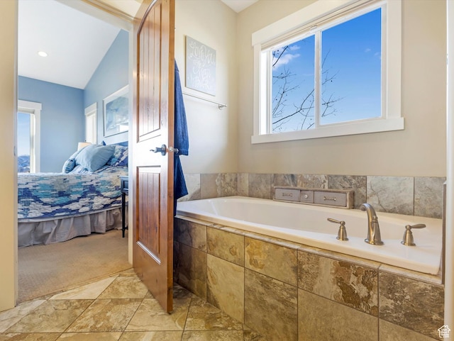 1628 E Viewside Cir, Hideout, UT 84036 - bathroom with tiled tub and vaulted ceiling