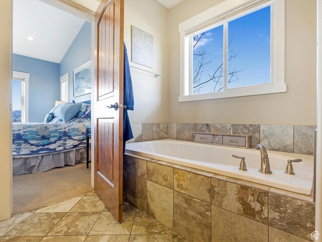1628 E Viewside Cir, Hideout, UT 84036 - full bathroom with ensuite bath, a garden tub, and vaulted ceiling