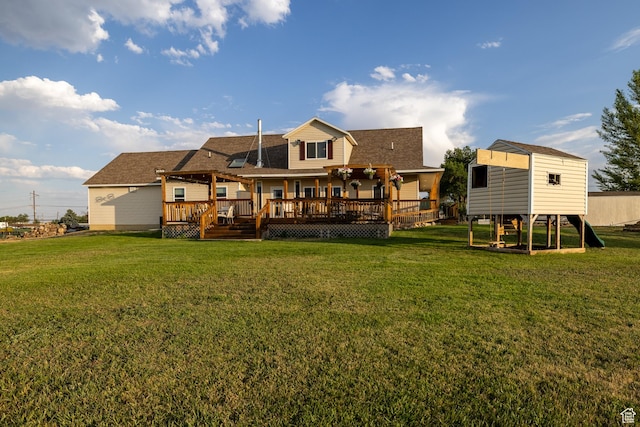 2690 W 500 N, Vernal, UT 84078 - rear view of property featuring a wooden deck, a yard, and a storage shed