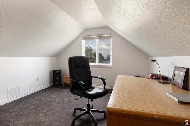 2690 W 500 N, Vernal, UT 84078 - office featuring a textured ceiling, carpet floors, and vaulted ceiling