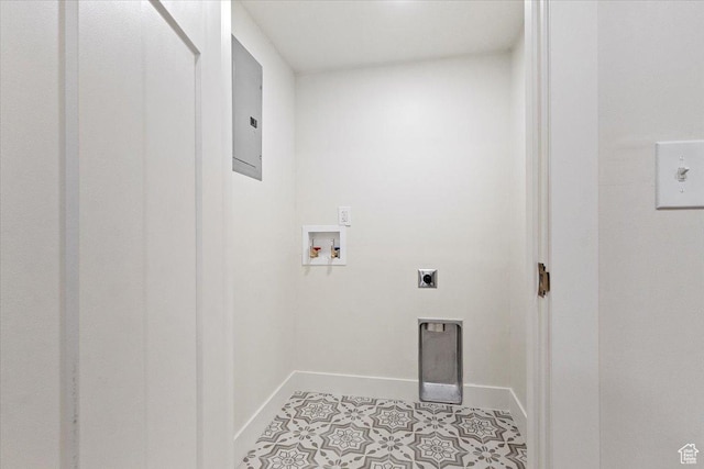 246 E 2100 S, South Salt Lake, UT 84115 - laundry area featuring electric dryer hookup, hookup for a washing machine, electric panel, and light tile patterned floors