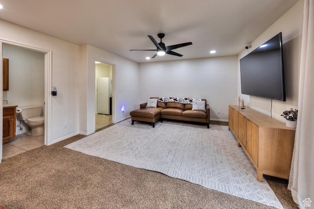 558 Winesap Cir, Moab, UT 84532 - carpeted living room with ceiling fan